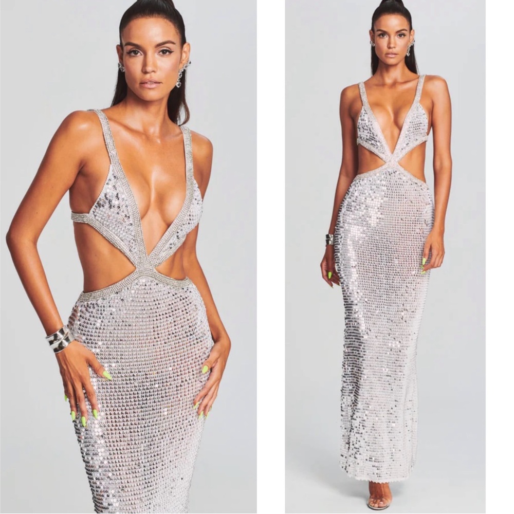 Retrofete Morgan Crystal and Sequin Embellished Cutout Crochet Maxi Dress Size S - Picture 2 of 10